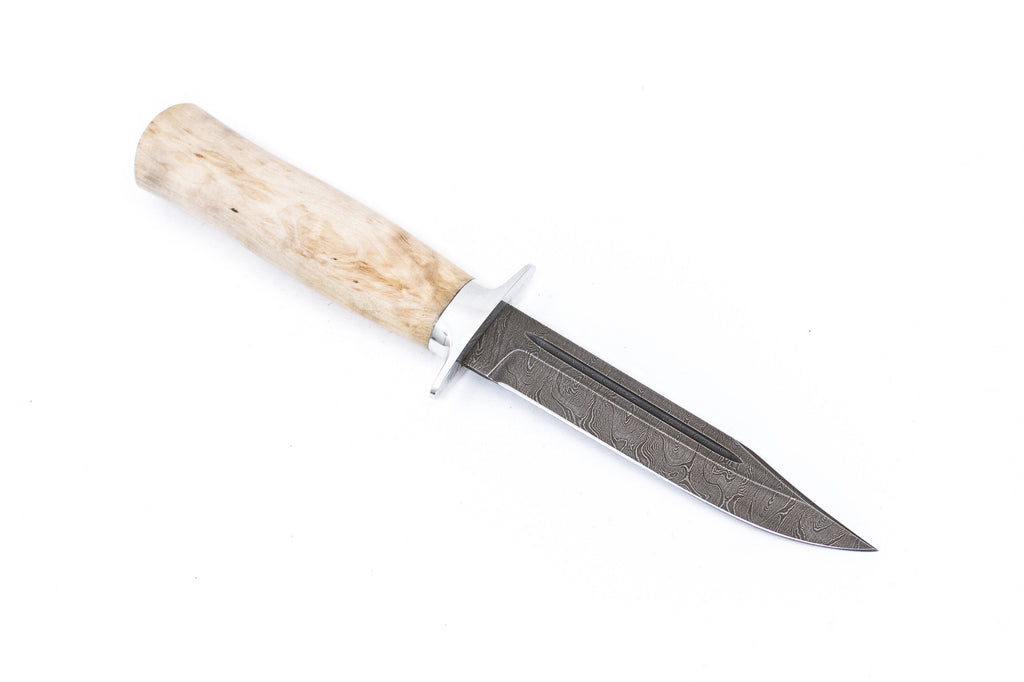 Russian Bulat, Grad 2, Camping, Fixed, Damascus, Karelian Birch