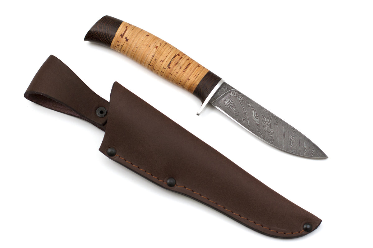Russian Bulat, Nerpa 2, Fishing, Fixed, Damascus, Birch Bark
