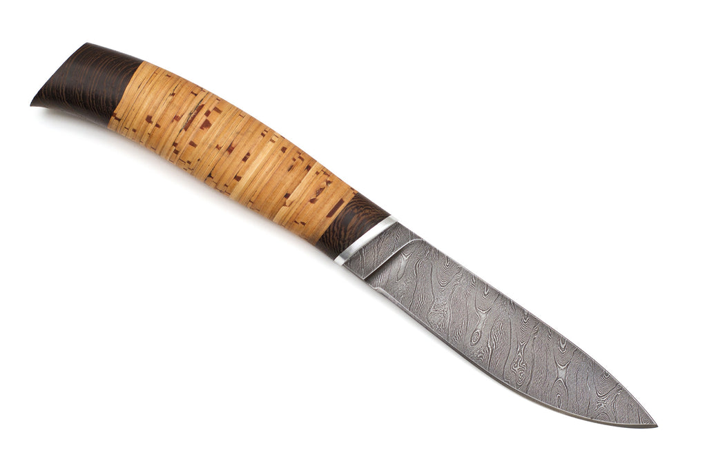 Russian Bulat, Nerpa 1, Fishing, Fixed, Damascus, Birch Bark