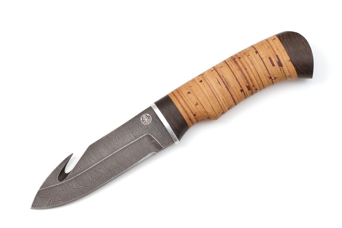 Russian Bulat, Shkura, Hunting, Fixed, Damascus, Birch Bark