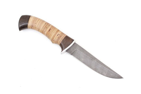 Hunting Knife Ladoga, Damascus, Birch Bark