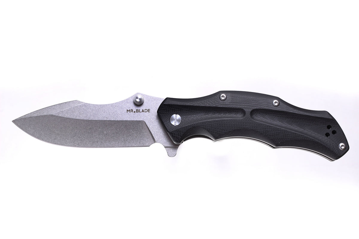 Mr. Blade Folding knife HT-1 - D2 Stonewash Steel - G10 BLACK Handle - Heavy Duty Tactical EDC
